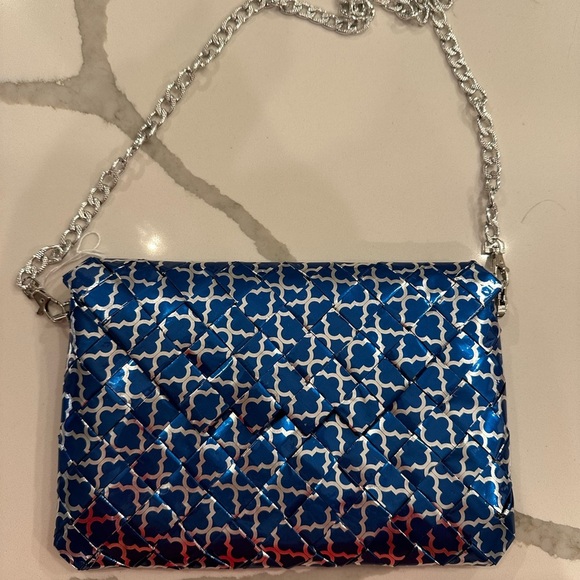 Handbags - Stylish Blue and Silver Quilted-Style Women's Bag